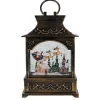 Antique Brushed Square Lantern With Led Warm White Light Up Santa Sleigh Scene Spinning Glitter Waterglobe