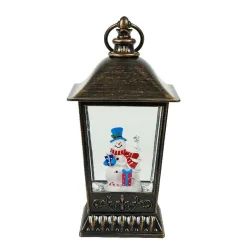 Antique Lantern With Led Light Up Snowman Scene