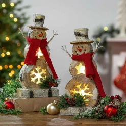 Battery-Operated Lighted Resin Snowman Figurines (Set Of 2)