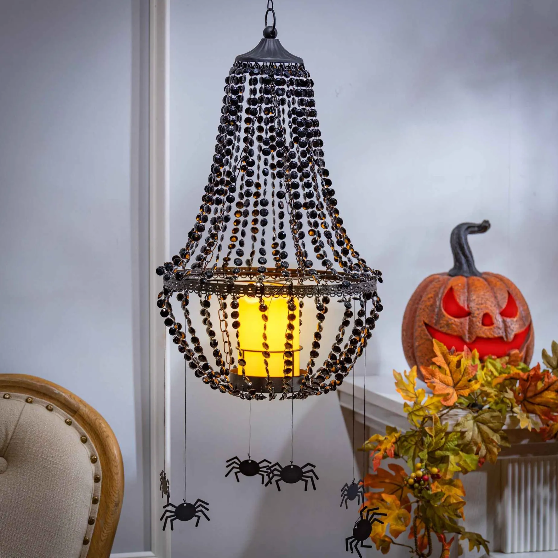 Black Crystal Chandelier With 6 Spiders, Led Candle Remote