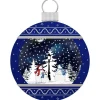 Blue Snowing Christmas Ball With Snowmen And Tree