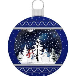 Blue Snowing Christmas Ball With Snowmen And Tree