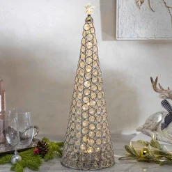 Elegant Glam Holiday Silver Lighted Jewel Cone Christmas Tree