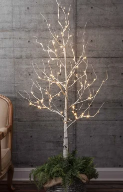 6 Foot Tall Prelit Birch Tree, Warm White Leds
