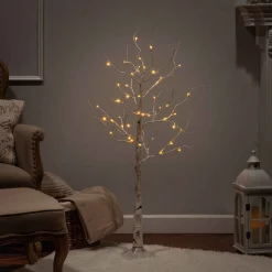4 Foot Tall Prelit Birch Tree, Warm White Leds
