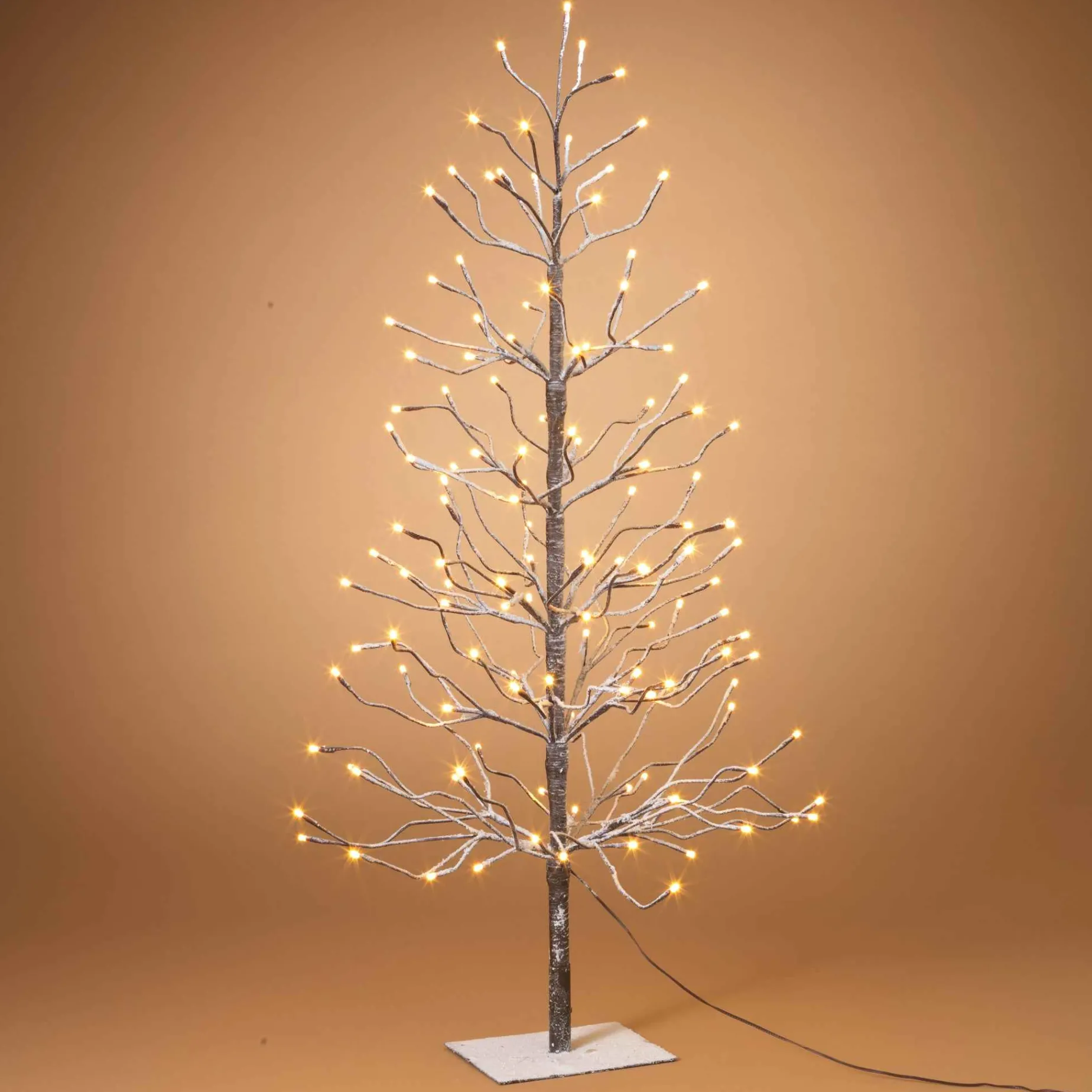 4 Foot Tall Snowy Brown Pre Lit Tree, 128 Warm White Leds