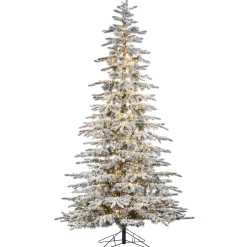 9Ft Pre-Lit Flocked Mountain Pine Christmas Tree With Dual Color 8-Function Changing Micro Led Lights