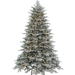 7.5Ft Pre-Lit Flocked Natural Cut Spruce Christmas Tree With Clear Lights