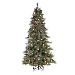 7.Ft Pre-Lit Mixed Needle Arcadia Fir Christmas Tree With Pinecones And Clear/Warm White Led Lights