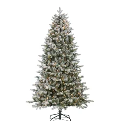 7.5Ft Pre-Lit Natural Cut Flocked Swiss Mountain Fir Christmas Tree With Clear Lights