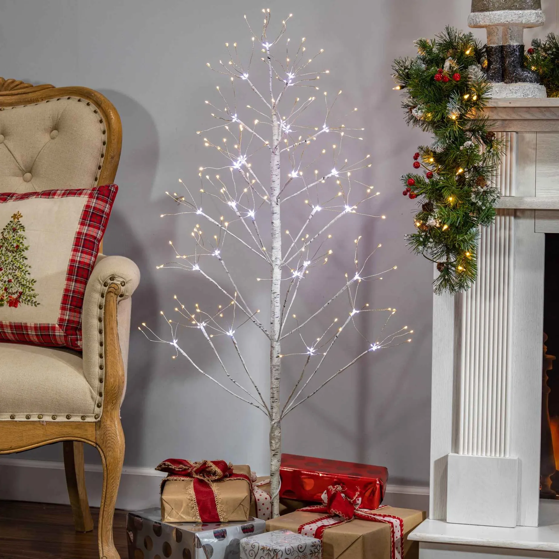 4 Ft Tall Birch Tree With 336 Leds, Multifunction Adapter