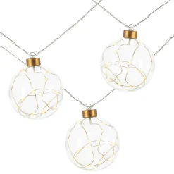 Glass Christmas Ornament Garland With Gold String Lights