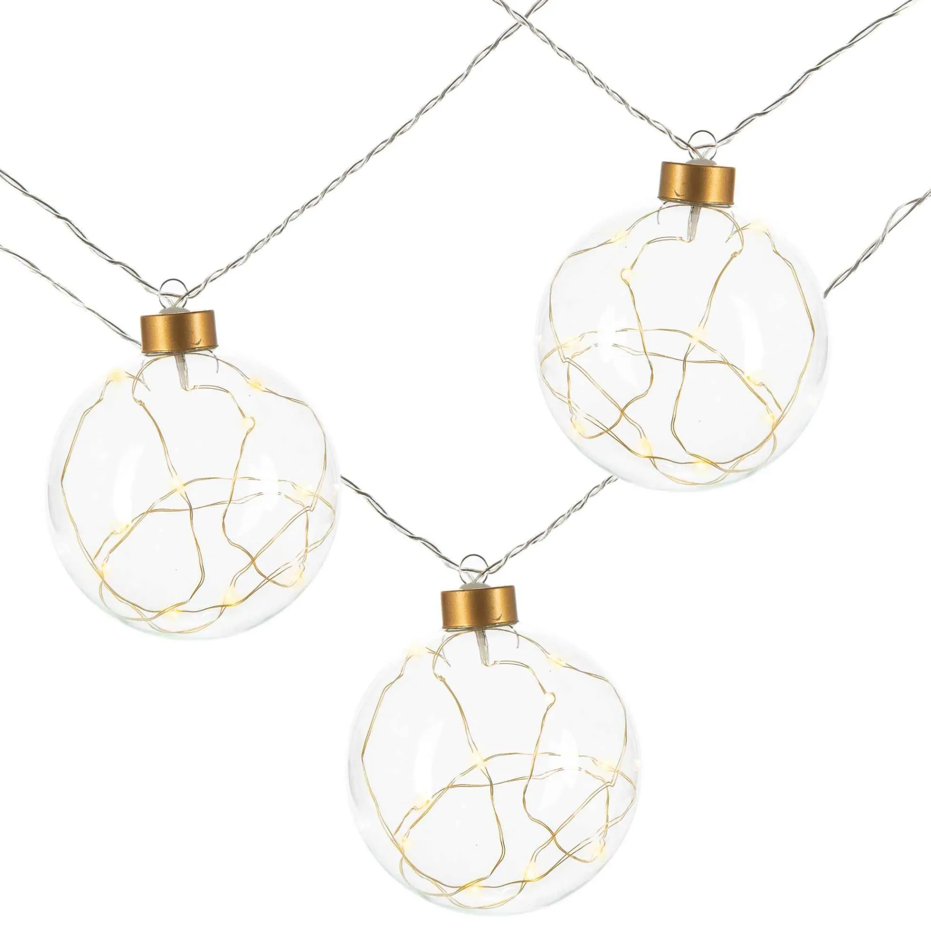 Glass Christmas Ornament Garland With Gold String Lights