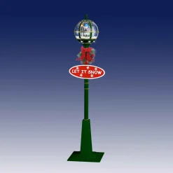 Green And Gold Snowing Outdoor Globe Street Lamp With Snowman
