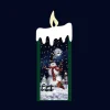 Green Snowing Flat Candle With Snowman