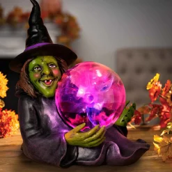 Halloween Lighted Witch With Magic Ball, Battery Operated
