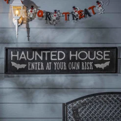 Haunted House Wooden Spooky Halloween Decor Wall Sign, 48 In.