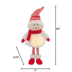 Holiday Snowman Lighted Figurine Decor With Red Hat And Scarf