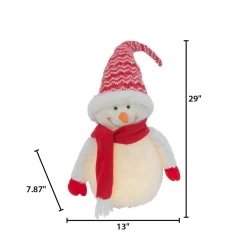 Holiday Snowman Lighted Figurine Decor With Red Hat And Scarf
