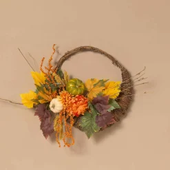 20-Inch Diameter Cornucopia Wreath With Pumplins And Berries