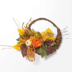 20-Inch Diameter Cornucopia Wreath With Pumplins And Berries