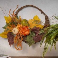 20-Inch Diameter Cornucopia Wreath With Pumplins And Berries