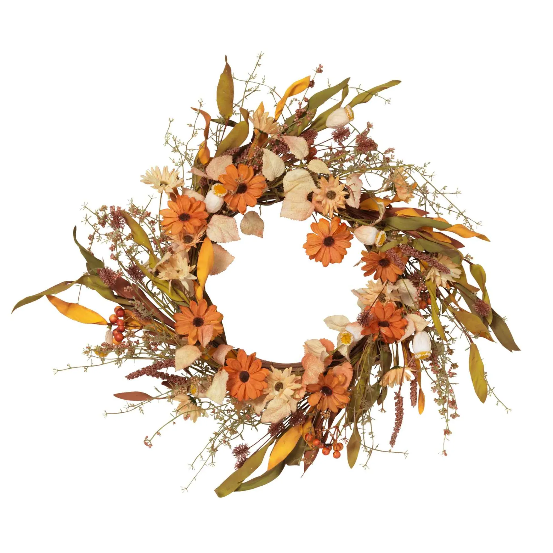 22-Inch Diameter Harvest Wreath With Fall Flowers And Berries