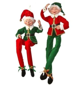 30In Fabric Red And Green Tidings Bendable Elf, Assorted Styles