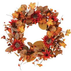 22 In Fall Harvest Autumn Wreath With Berries And Sunflowers