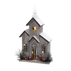 16-In H Battery- Operated Lighted Wood House With Pine And Berry Accent