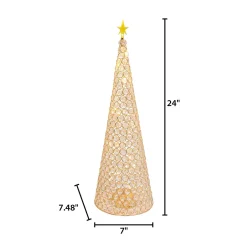 23.8-In H Battery- Operated Lighted Jeweled Cone Tree, Gold