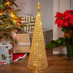 23.8-In H Battery- Operated Lighted Jeweled Cone Tree, Gold