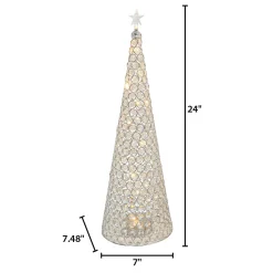 23.8-In H Battery- Operated Lighted Jeweled Cone Tree, Silver
