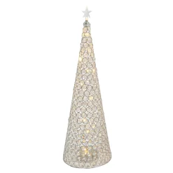 23.8-In H Battery- Operated Lighted Jeweled Cone Tree, Silver