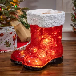 16.3-In H Battery- Operated Lighted Resin Holiday Santa Boots With 10 Led Lights