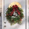 32 In Holiday Pine Wreath With Plaid Bow And Silver Bells