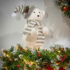 16-In H Polar Bear Figurine With Hat & Scarf