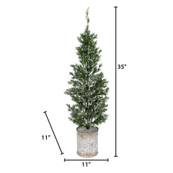 35-In H Snowy Pine Tree In Tin Pot
