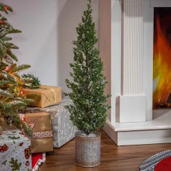 35-In H Snowy Pine Tree In Tin Pot