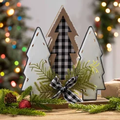 12-In H Wood Holiday Trees With Pine & Bow Accent