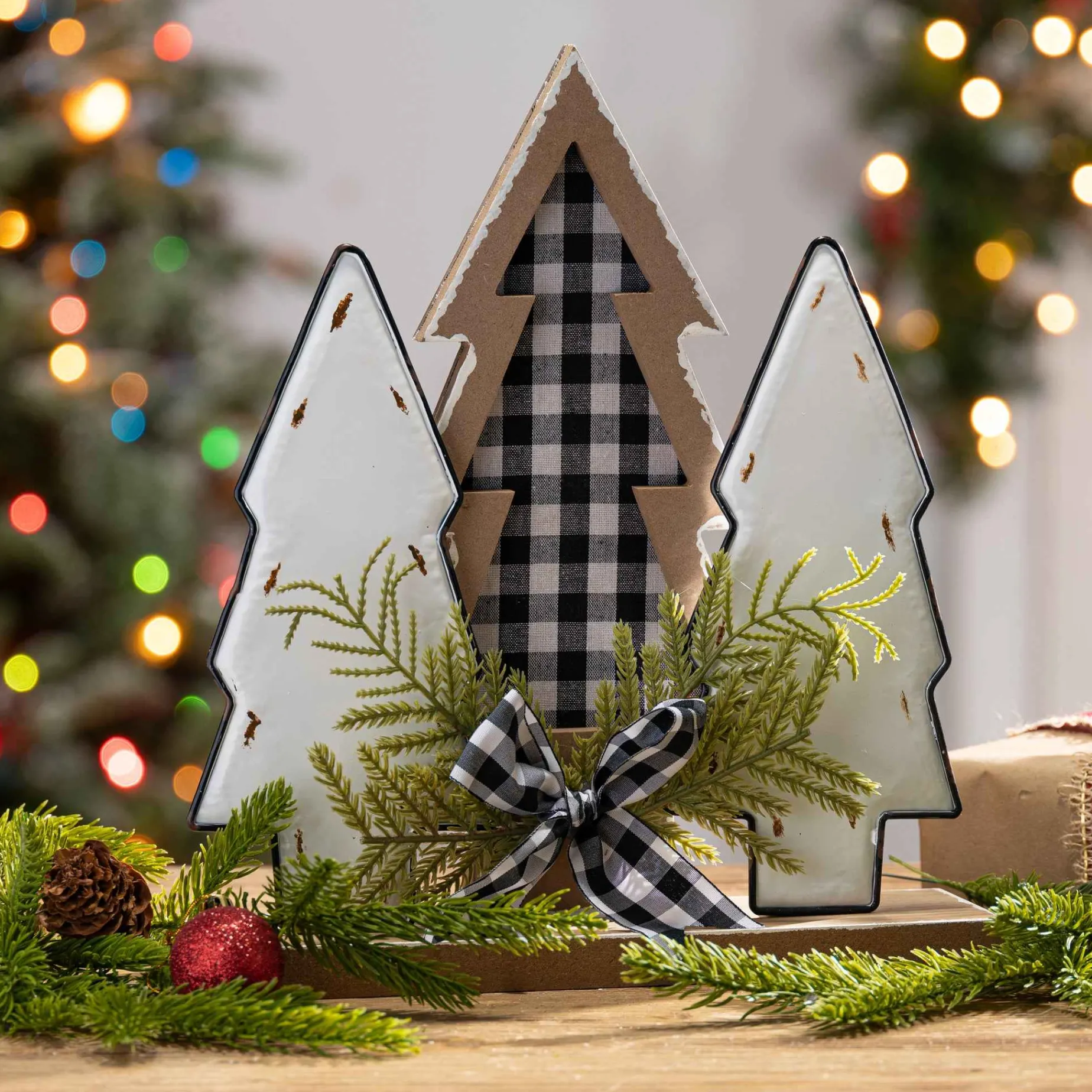 12-In H Wood Holiday Trees With Pine & Bow Accent