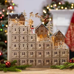 14.9-In L Battery- Operated Lighted Wood Village Scene Advent Calendar
