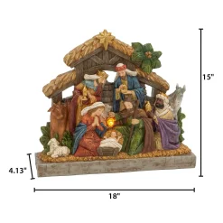 17.7-In L Battery- Operated Lighted Resin Nativity Stable With Figurines