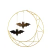 24 In Lighted Champagne Metal Halloween Wreath With Bats Decor