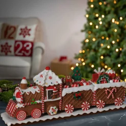 19.5In L Whimsical Gingerbread Christmas Train Tabletop Accent
