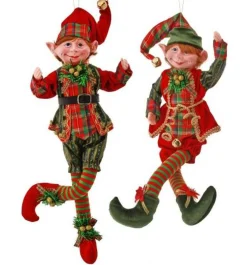 17In Metallic Plaid Bendable Elf Ornament, Assorted Styles