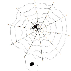 48 In Spooky Lighted Spider Web With Orange Micro Led Lights