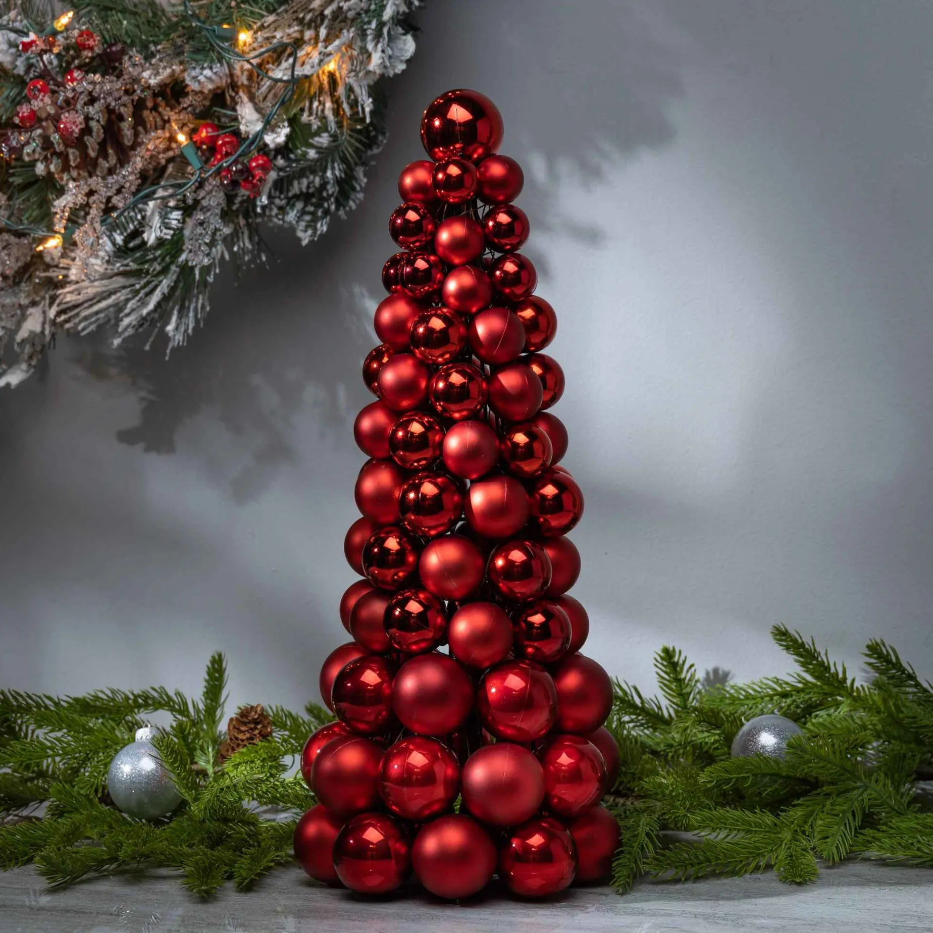 18 In Tall Red Christmas Holiday Ornament Cone Tree Decor