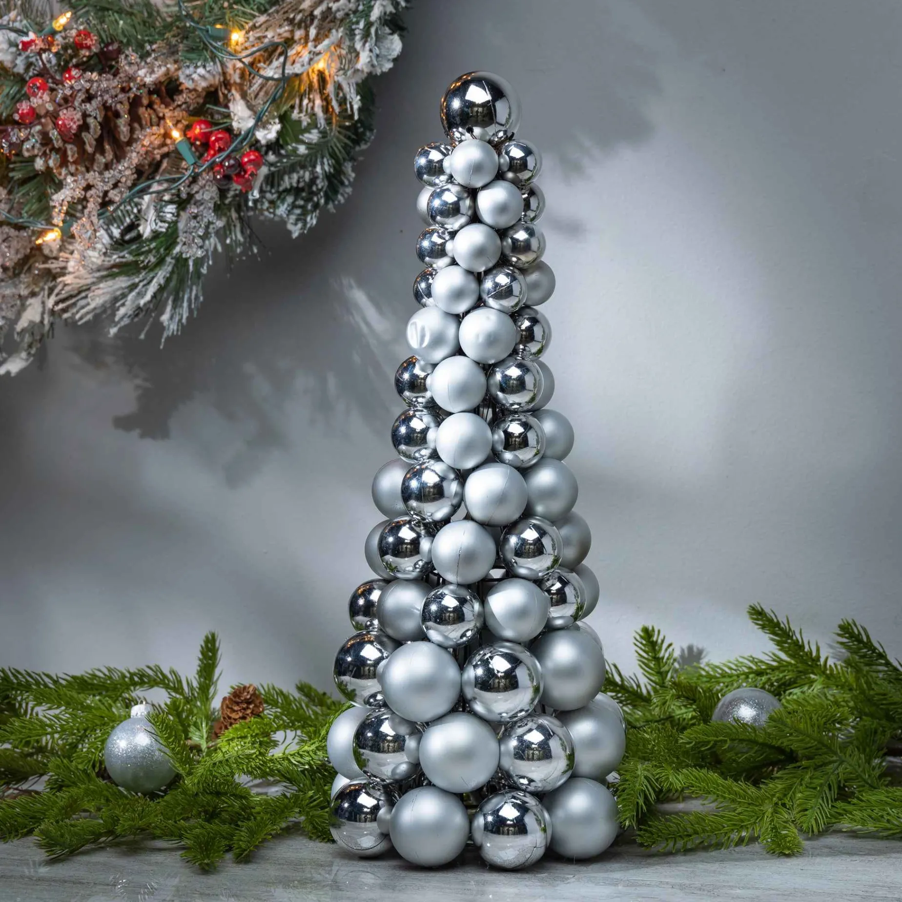 18 In Tall Silver Christmas Holiday Ornament Cone Tree Decor