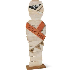 32 In Tall Wood Halloween Mummy, Spooky Decor With Boo Banner